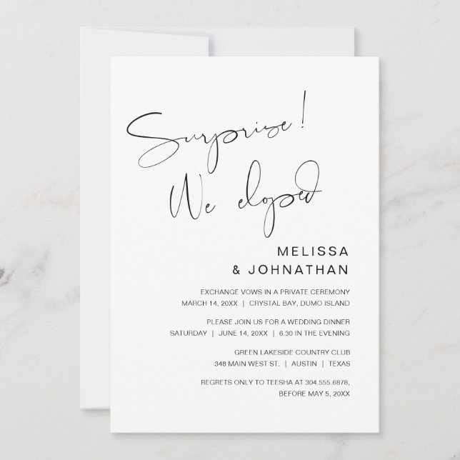 Surprise, we eloped, Wedding Elopement Party Invitation (Front)