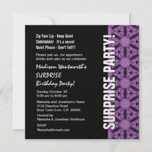 SURPRISE Year Birthday Modern Black Purple White Invitation