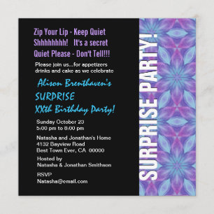 SURPRISE Year Birthday Purple and Blue Floral V055 Invitation