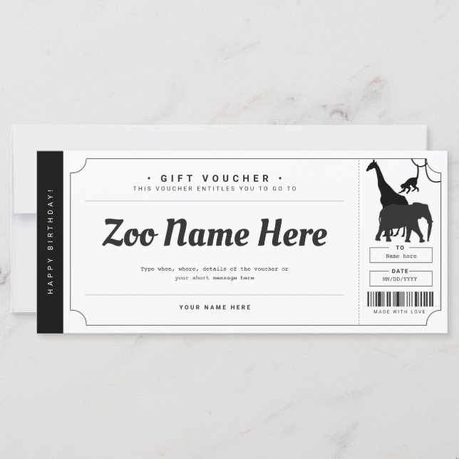 Surprise Zoo Gift Ticket Voucher Certificate (Front)