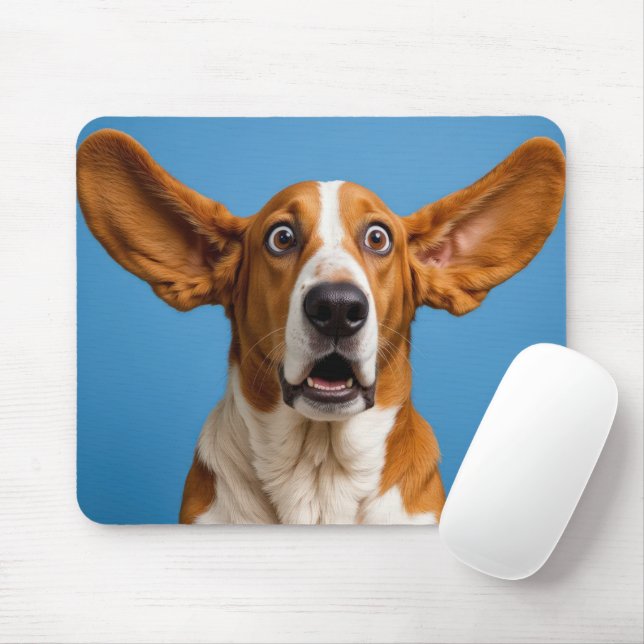 Surprised Basset Hound Mouse Pad (With Mouse)