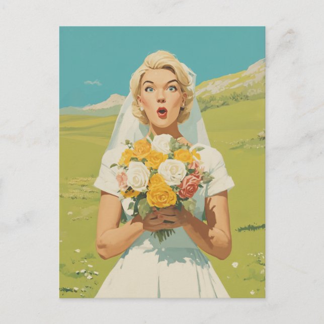 Surprised Bride in Spring Meadow Postcard (Front)