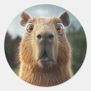Surprised Capybara Close-Up Classic Round Sticker