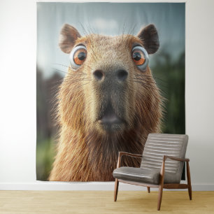 Surprised Capybara Close-Up Tapestry