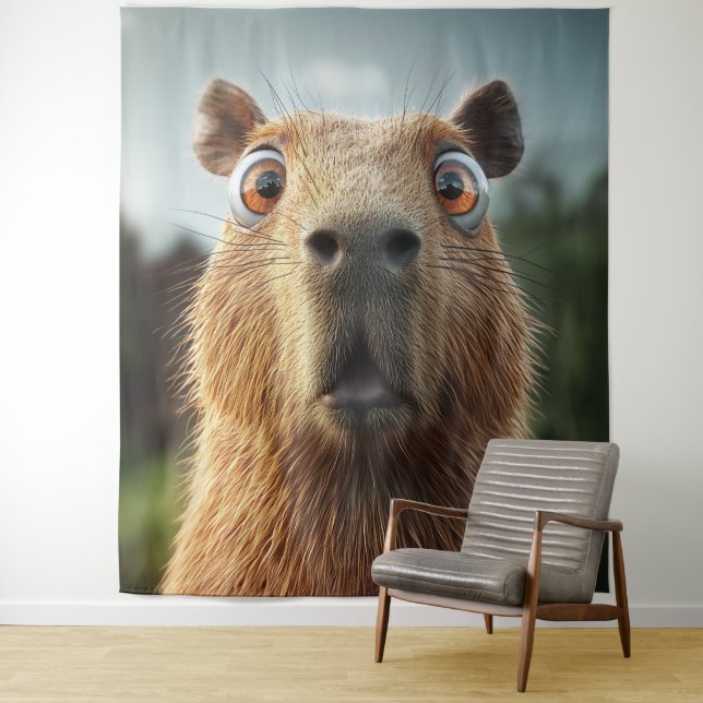 Surprised Capybara Close-Up Tapestry (In Situ)