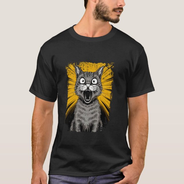 Surprised Cat Kitty Comic Anime Style Design T-Shirt (Front)