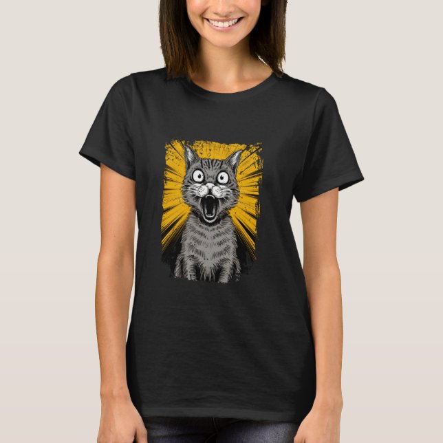Surprised Cat Kitty Comic Anime Style Design T-Shirt (Front)