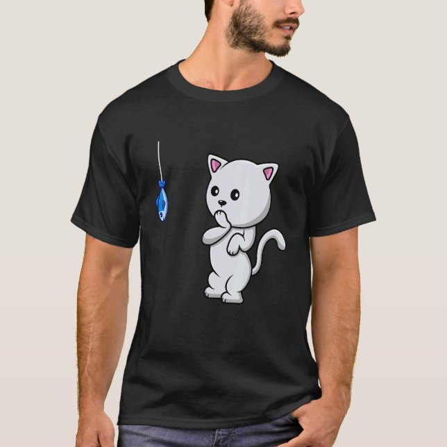 Surprised Cat Seeing A Fish And Trying How To Eat  T-Shirt (Front)
