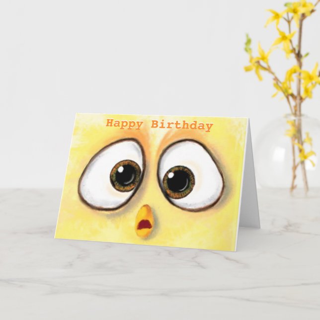 Surprised Chicken Eyes Funny Birthday Card (Yellow Flower)