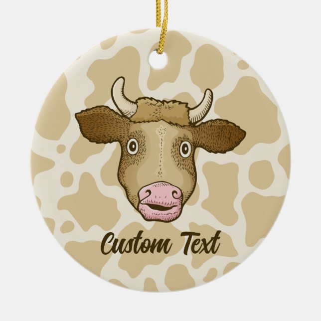 Surprised Cow Ceramic Ornament (Front)