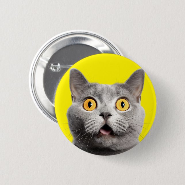 Surprised Funny Crazy Cat Yellow 6 Cm Round Badge (Front & Back)