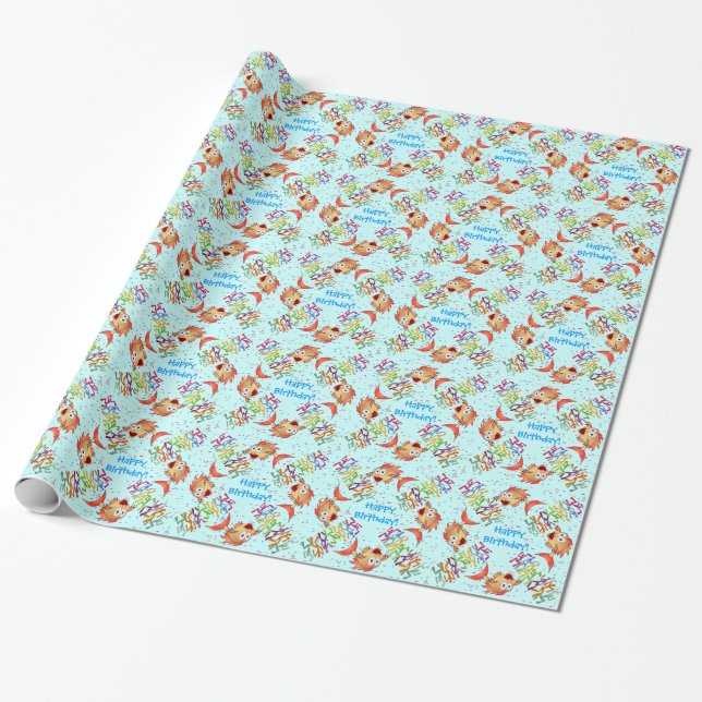 Surprised Goldfish and Dancers - Happy Birthday! Wrapping Paper (Unrolled)