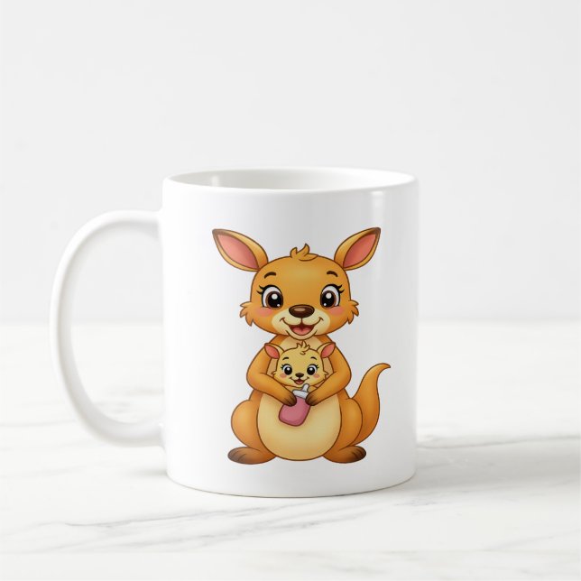 Surprised Kangaroo and Her Baby - Double-Sided Mug (Left)