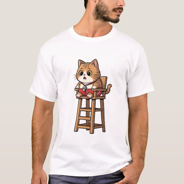 Surprised Lifeguard Cat T-Shirt (Front)