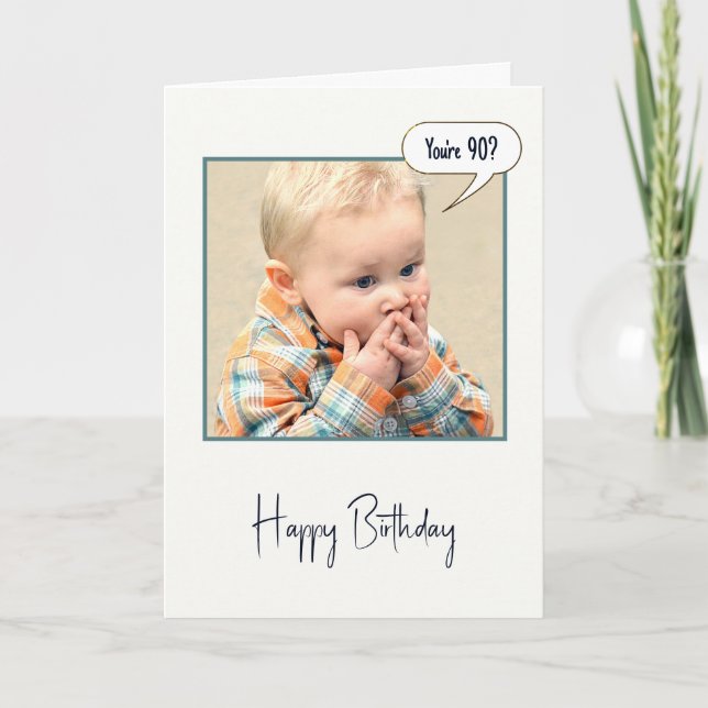 Surprised Little Boy For 90th Birthday Card (Front)