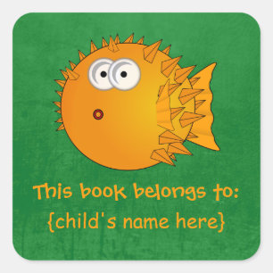 Surprised Orange Puffer fish - Book Belongs To Square Sticker