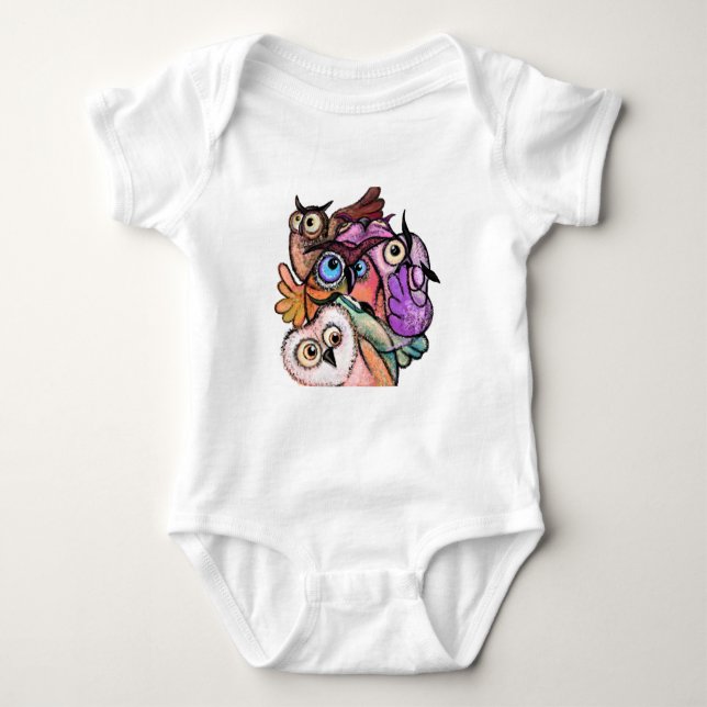Surprised Owl Funny Baby Bodysuit (Front)