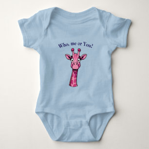 Surprised Pink Giraffe Baby Bodysuit
