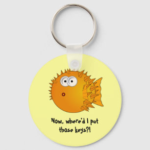 Surprised Puffer Fish - funny sayings Key Ring