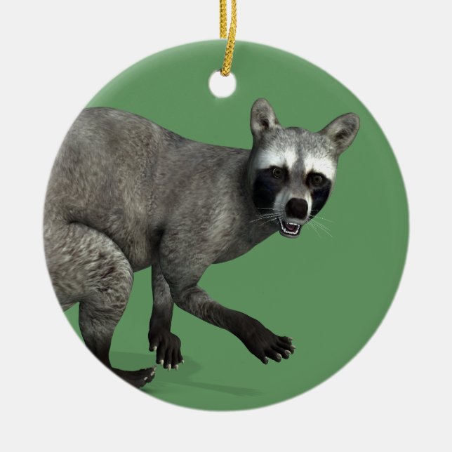 Surprised Racoon Ceramic Ornament (Front)