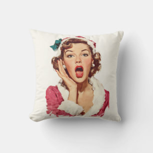 Surprised Retro Christmas Pin-Up Cushion