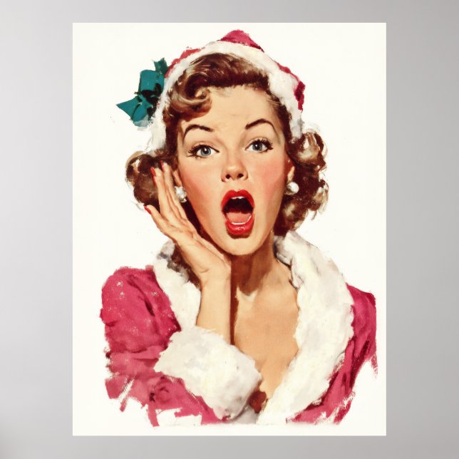 Surprised Retro Christmas Pin-Up Poster (Front)
