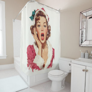 Surprised Retro Christmas Pin-Up Shower Curtain