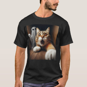 Surprised Scared Cat Selfie Funny Cat Selfie Scare T-Shirt