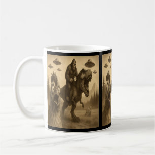 Surprised Scared Chicken With Sasquatch Bigfoot Ri Coffee Mug