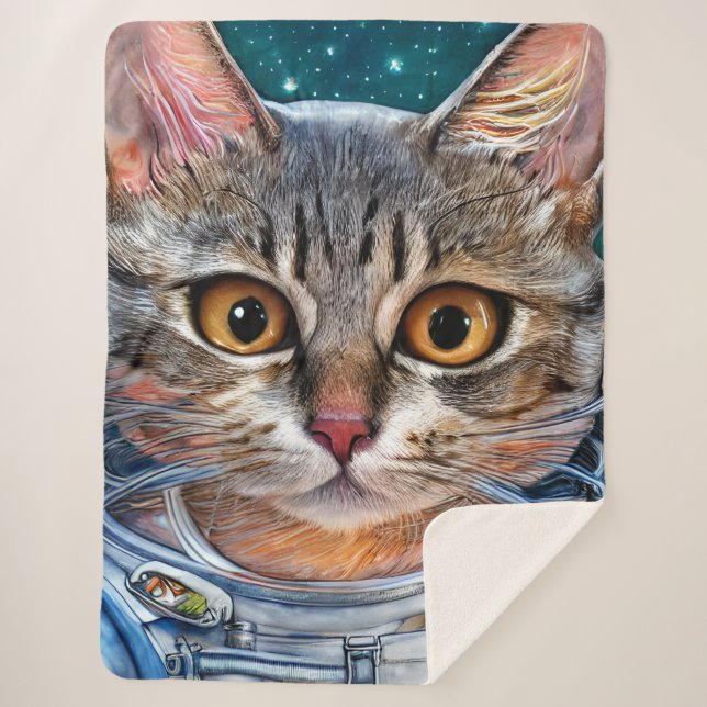 Surprised Space Astronaut Cat Sherpa Blanket (Front)