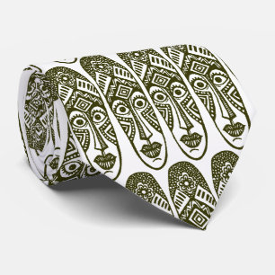Surprised Tiki Masks - Dp Olive on White Tie
