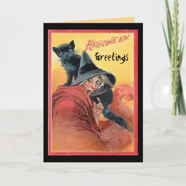 Surprised Witch and Black Cat Card (Front)