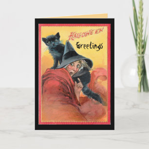 Surprised Witch and Black Cat Card