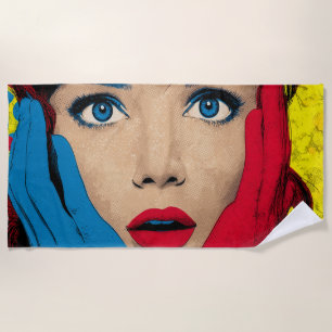 Surprised Woman in Pop Art Beach Towel
