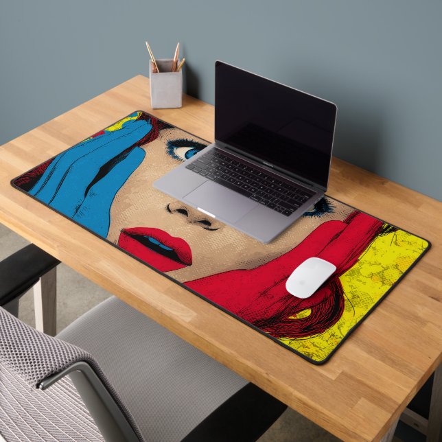 Surprised Woman in Pop Art Desk Mat (Office 2)