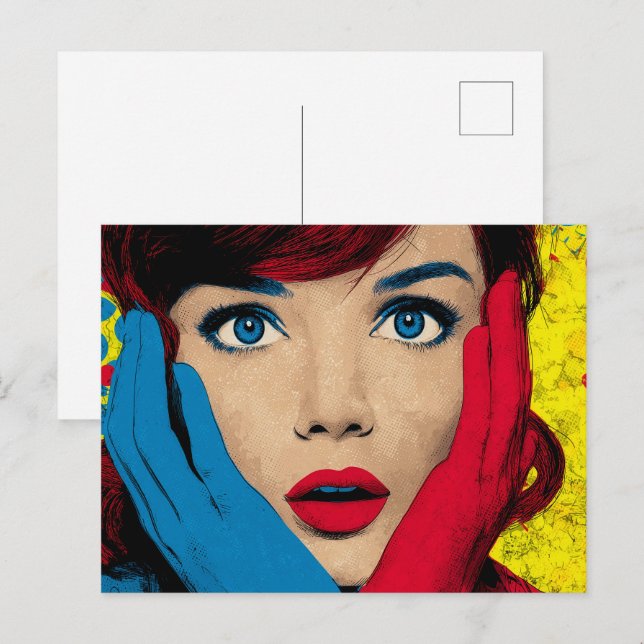 Surprised Woman in Pop Art Postcard (Front/Back)