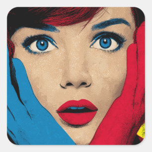 Surprised Woman in Pop Art Square Sticker
