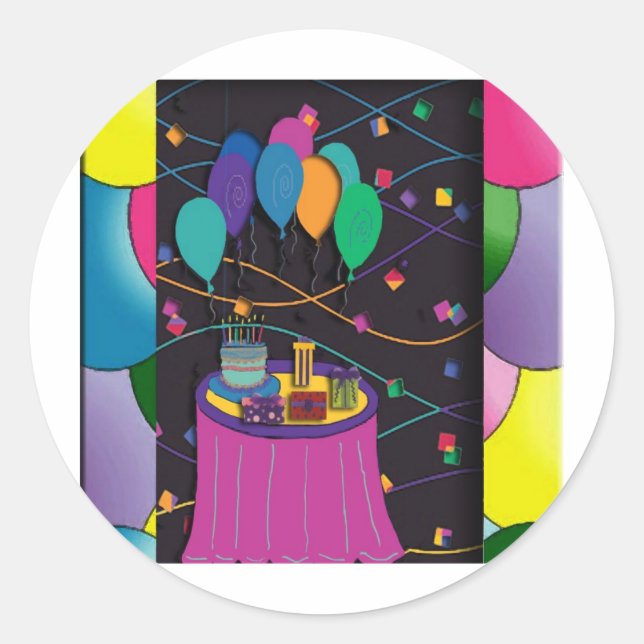 surprisepartyyinvitationballoons classic round sticker (Front)