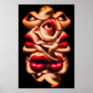Surreal Abstract Faces Bold Expressionist Poster