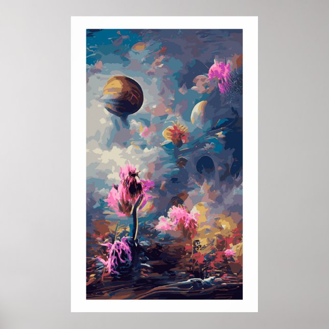 Surreal abstract flowers landscape poster No 2 (Front)