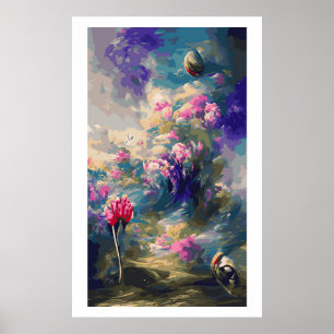 Surreal abstract flowers landscape poster No 3