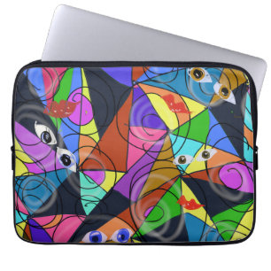 Surreal Abstract Geometric Patterns with Eyes Laptop Sleeve