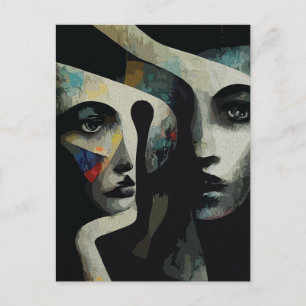 Surreal Abstract Intertwined Faces Postcard