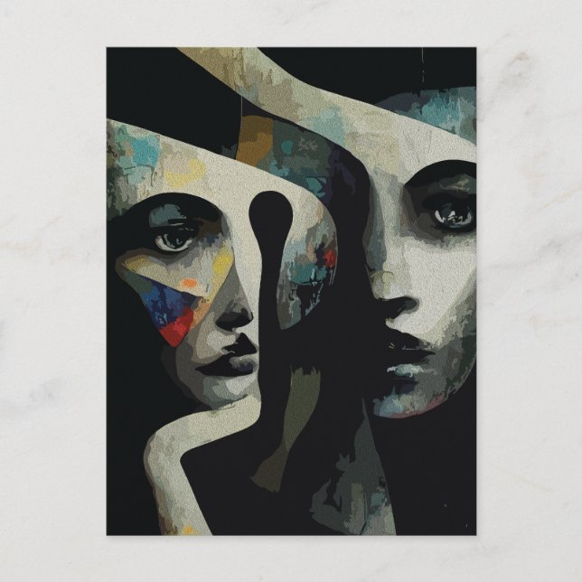 Surreal Abstract Intertwined Faces Postcard (Front)