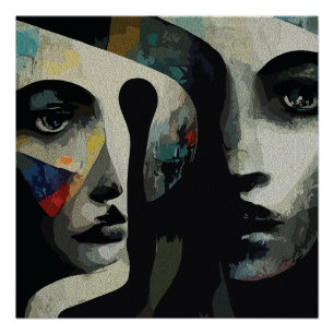 Surreal Abstract Intertwined Faces Poster