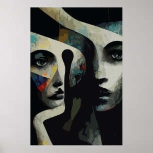 Surreal Abstract Intertwined Faces Poster