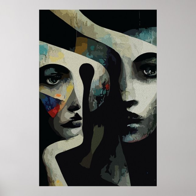 Surreal Abstract Intertwined Faces Poster (Front)