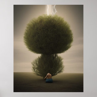 Surreal abstract modern lightening bush tree poster