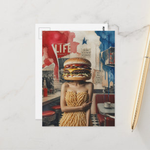 Surreal Abstract Person with a Cheeseburger Head Postcard