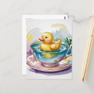 Surreal Adorable duckling in a teacup Postcard
